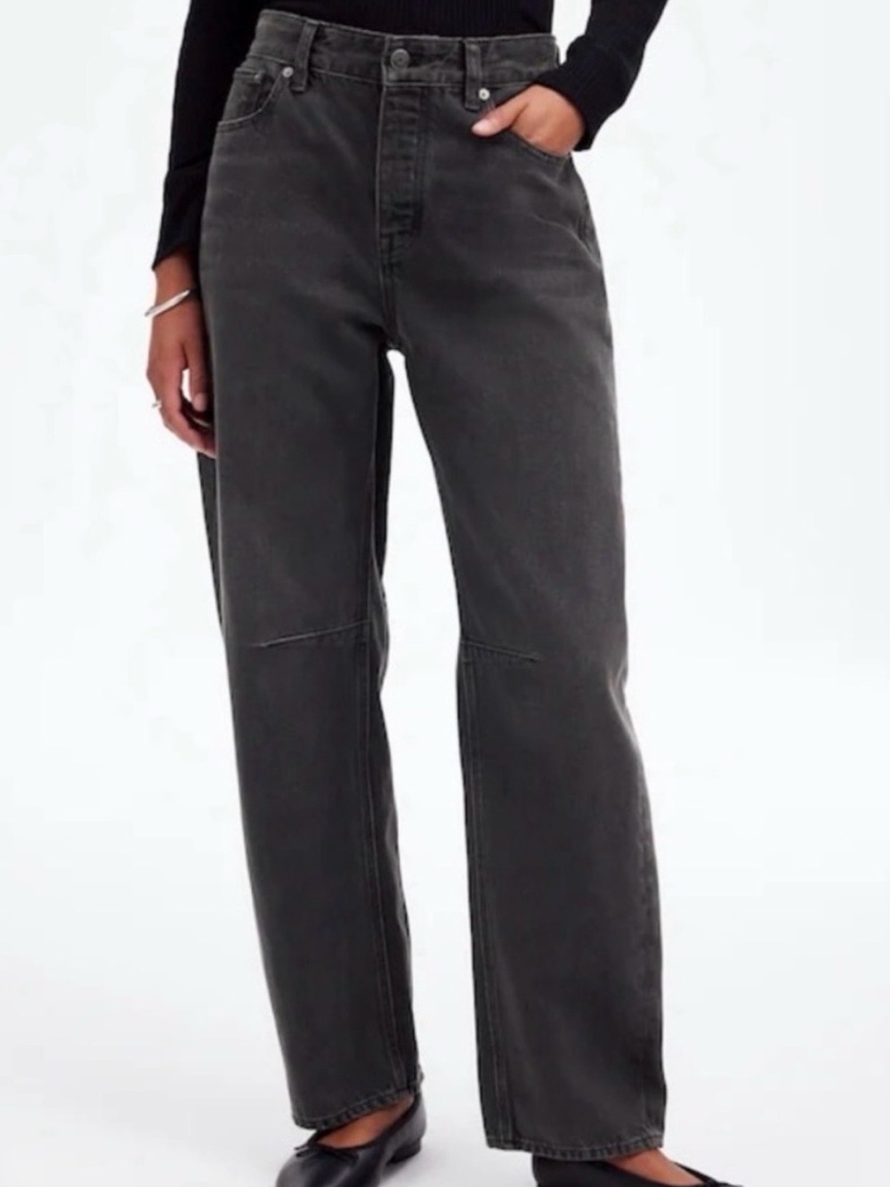Madewell Women's Washed Black Barrel Cropped Jeans